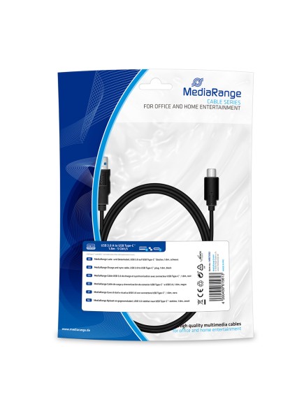 Καλώδιο MediaRange Charge and sync cable, USB 3.0 to USB Type-C plug, 1.8m, black (MRCS182)