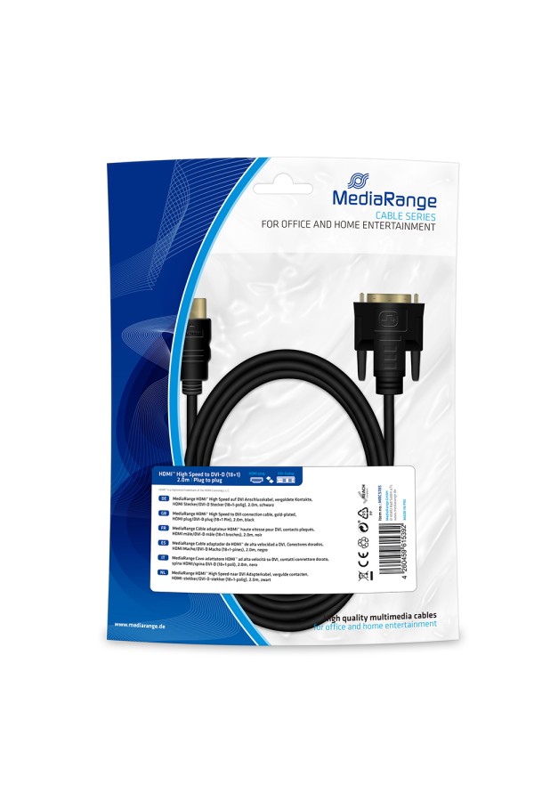 Καλώδιο MediaRange HDMI to DVI connection cable, gold-plated, HDMI plug/DVI-D plug (18+1 Pin), 2.0m, black (MRCS185)