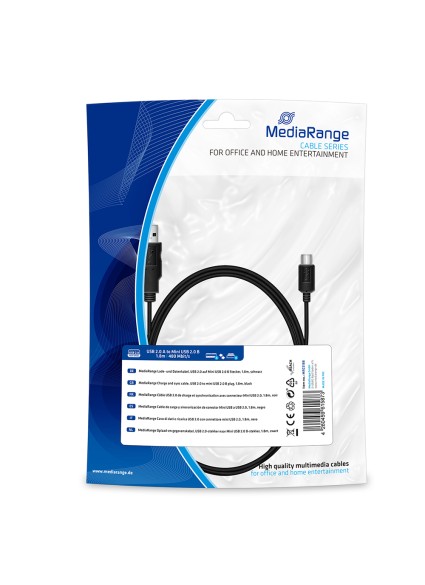 Καλώδιο MediaRange Charge and sync, USB 2.0 to mini USB 2.0 B plug, 1.8m, black (MRCS188)