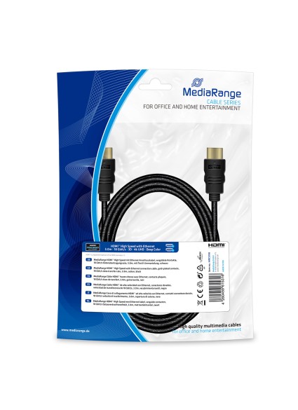 Καλώδιο MediaRange HDMI High Speed with Ethernet connection cable, gold-plated contacts, 18 Gbit/s data transfer rate, 3.0m, cotton, black (MRCS198)