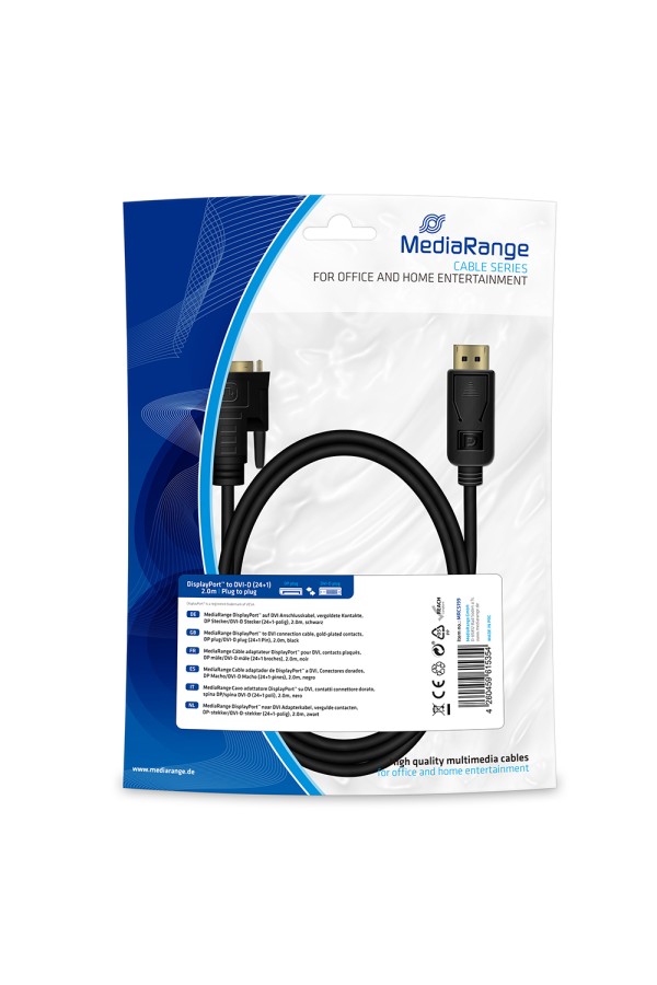 Καλώδιο MediaRange DisplayPort to DVI connection, gold-plated contacts, DP plug /DVI-D plug (24+1 Pin), 2.0m, black (MRCS199)