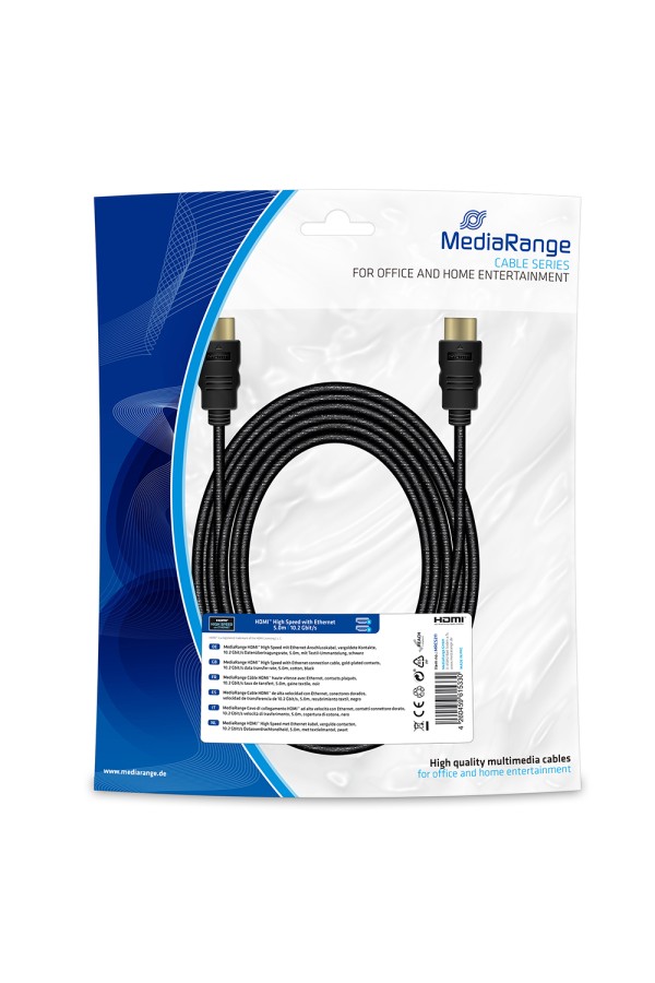 Καλώδιο MediaRange HDMI High Speed with Ethernet connection, gold-plated contacts, 10.2 Gbit/s data transfer rate, 5.0m, cotton, black (MRCS211)