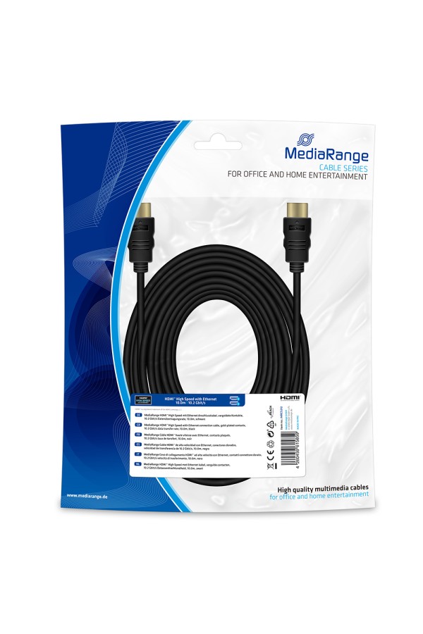 Καλώδιο MediaRange HDMI High Speed with Ethernet connection cable, gold-plated contacts, 10.2 Gbit/s data transfer rate, 10.0m, black (MRCS212)