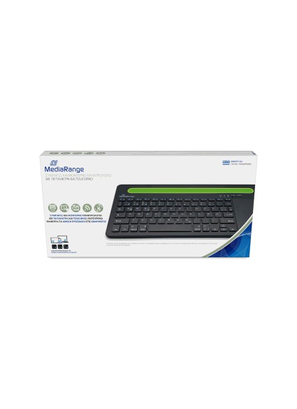 MediaRange Rechargeable Wireless Multi Device Bluetooth Keyboard with 78 keys, touchpad & Tablet slot (Black) (MROS131-GR)