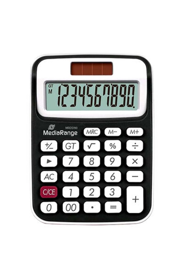 MediaRange Compact calculator with 10-digit LCD, solar and battey-powered, black/white (MROS190)