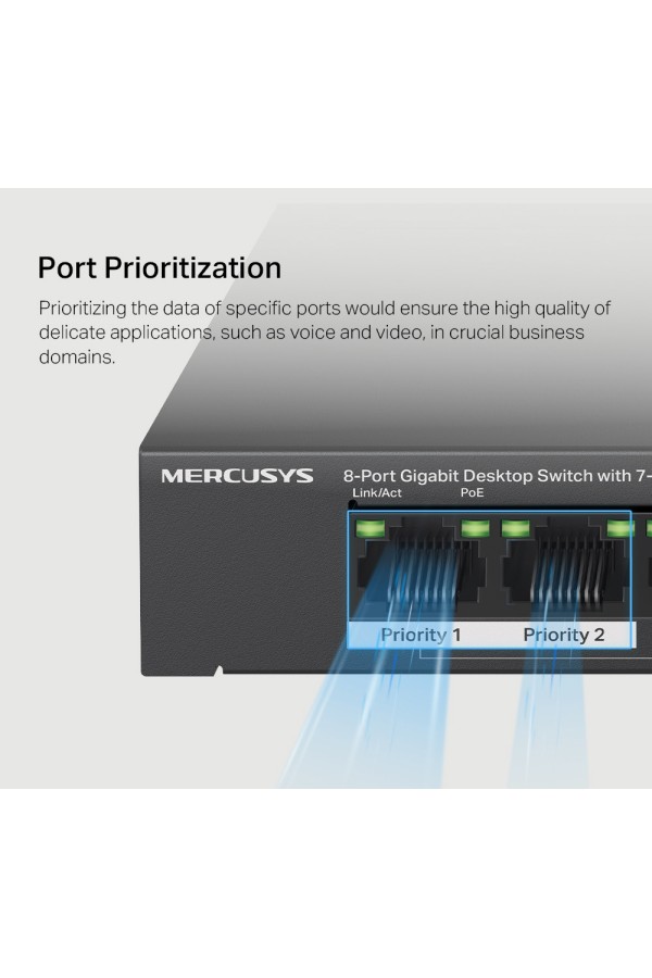 MERCUSYS Desktop Switch MS108GP, 8x 10/100/1000 Mbps, PoE+, Ver. 1.0