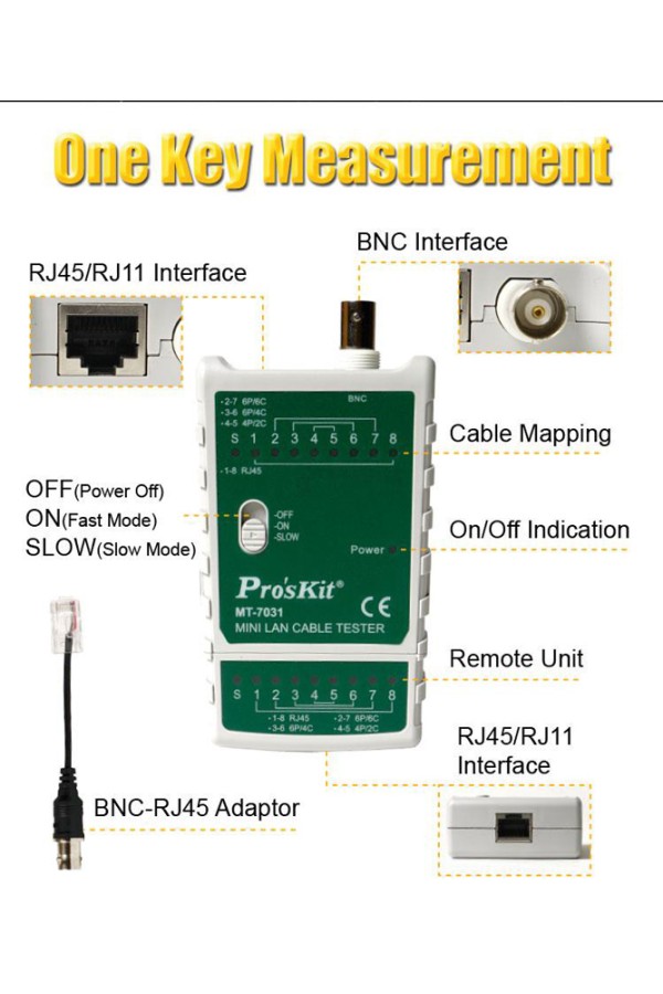 PROSKIT tester καλωδίων δικτύου MT-7031 για RJ45/11/12/22 & BNC