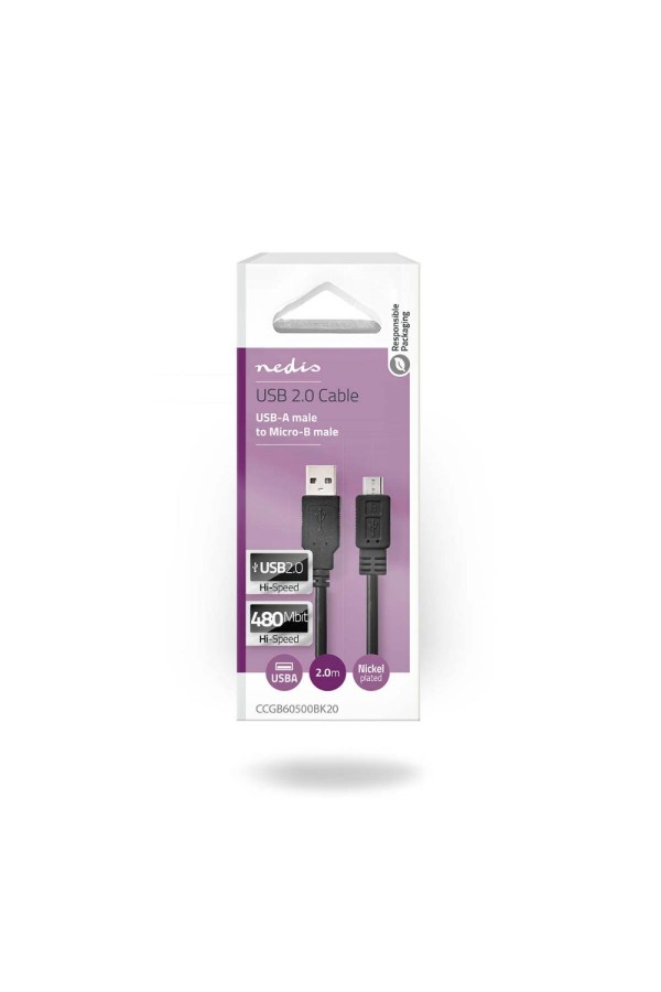 Nedis Regular USB 2.0 to micro USB Cable Μαύρο 2.0m (CCGB60500BK20) (NEDCCGB60500BK20)