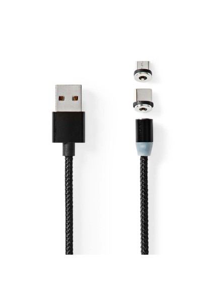 Nedis Braided / Magnetic USB to Type-C / micro USB Cable Μαύρο 2m (CCGB60630BK20) (NEDCCGB60630BK20)