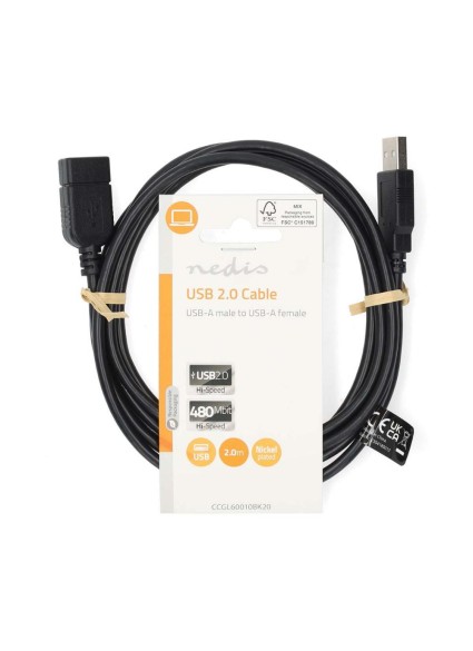 Nedis Καλώδιο USB-A Male to USB-A Female 1.00m Black (CCGL60010BK10) (NEDCCGL60010BK10)