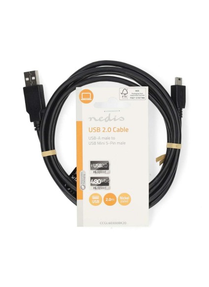 Nedis Καλώδιο USB-A Male to USB Mini-B 5 pin Male 2.00m Black (CCGL60300BK20) (NEDCCGL60300BK20)