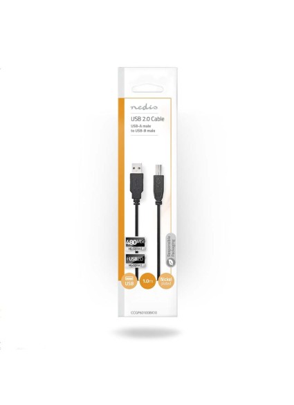 Nedis USB 2.0 Cable USB-A male - USB-B male 1m (CCGP60100BK10) (NEDCCGP60100BK10)