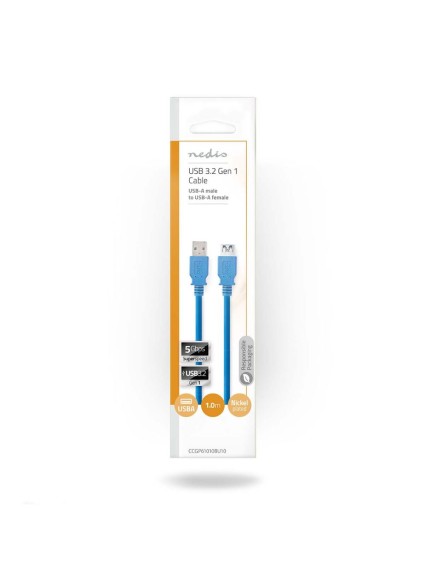 Nedis USB 3.0 Cable USB-A male - USB-A female 1m (CCGP61010BU10) (NEDCCGP61010BU10)