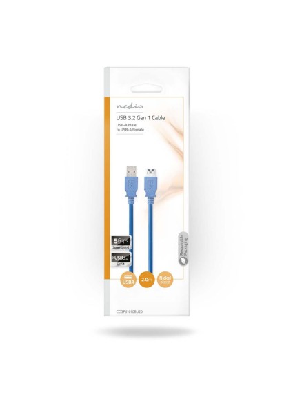 Nedis USB 3.0 Cable USB-A male - USB-A female 2m (CCGP61010BU20) (NEDCCGP61010BU20)