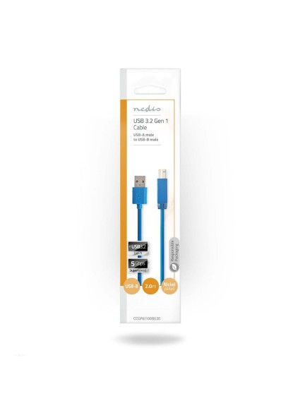 Nedis USB 3.0 Cable USB-A male - USB-B male 2m (CCGP61100BU20) (NEDCCGP61100BU20)