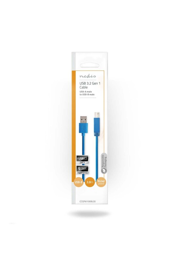 Nedis USB 3.0 Cable USB-A male - USB-B male 2m (CCGP61100BU20) (NEDCCGP61100BU20)