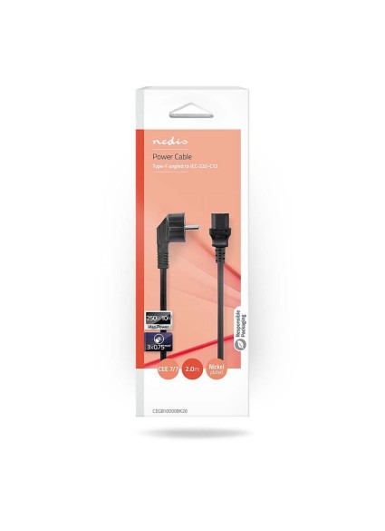 Nedis Schuko - IEC C13 Cable 2m Μαύρο (CEGB10000BK20) (NEDCEGB10000BK20)