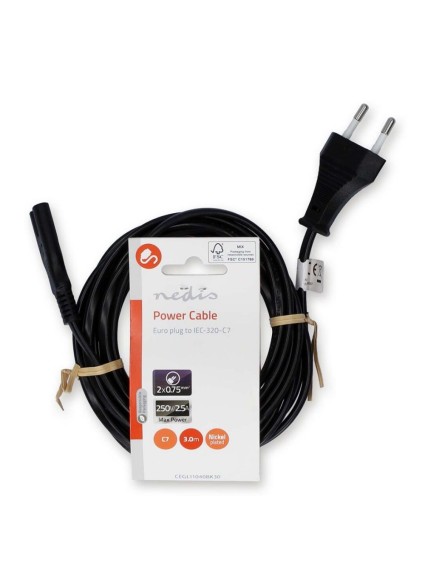 Nedis Euro - IEC C7 Cable 3m Μαύρο (CEGL11040BK50) (NEDCEGL11040BK30)