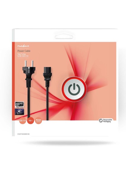 Nedis Power Cable C13 10m (CEGP10030BK100) (NEDCEGP10030BK100)