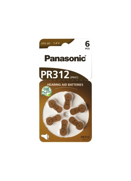 Panasonic PR312 Μπαταρίες Ακουστικών Βαρηκοΐας 1.4V (PR312L/6DC) (PANPR312L/6DC)