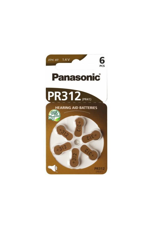 Panasonic PR312 Μπαταρίες Ακουστικών Βαρηκοΐας 1.4V (PR312L/6DC) (PANPR312L/6DC)