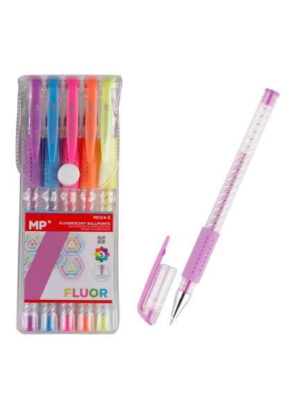 MP σετ στυλό fluorescent ballpoint PE124-5, 0.9mm, πολύχρωμα, 5τμχ