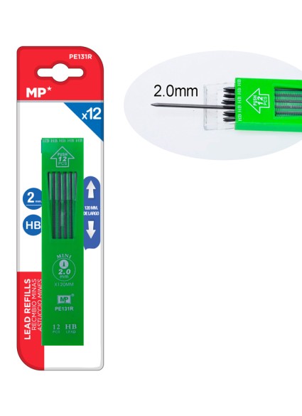 MP ανταλλακτικές μύτες για μηχανικό μολύβι PE131R, ΗΒ, 2mm, 12τμχ