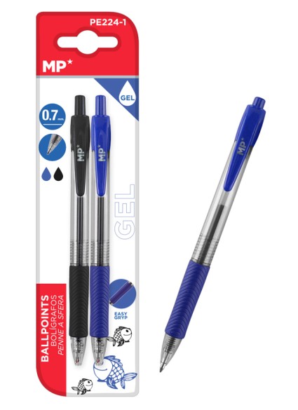 MP στυλό διαρκείας gel PE224-1, 0.7mm, μπλε & μαύρο, 2τμχ