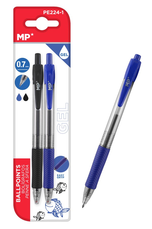 MP στυλό διαρκείας gel PE224-1, 0.7mm, μπλε & μαύρο, 2τμχ