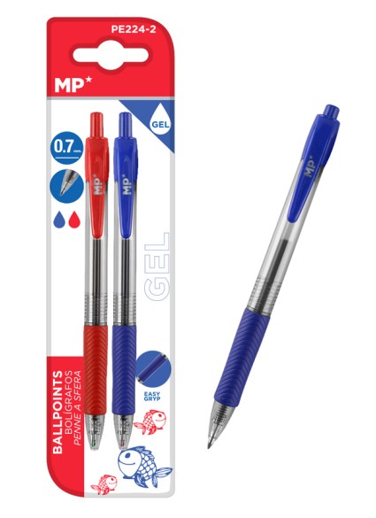 MP στυλό διαρκείας gel PE224-2, 0.7mm, μπλε & κόκκινο, 2τμχ