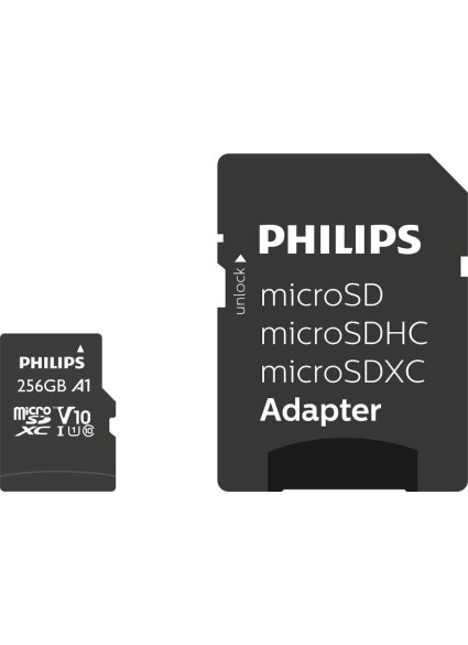 Philips microSDXC 256GB Class 10 U1 V30 A1 UHS-I με αντάπτορα (FM25MP45B/00) (PHIFM25MP45B-00)