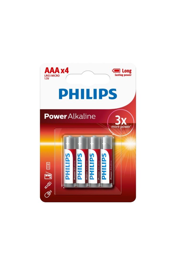 Philips Power Αλκαλικές Μπαταρίες AAA 1.5V 4τμχ (LR03P4B/10) (PHILR03P4B-10)