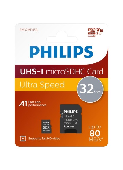 Philips microSDHC 32GB Class 10 U1 UHS-I με αντάπτορα (PHMSDA32GUHSIU1P2) (PHIPHMSDA32GUHSIU1P2)