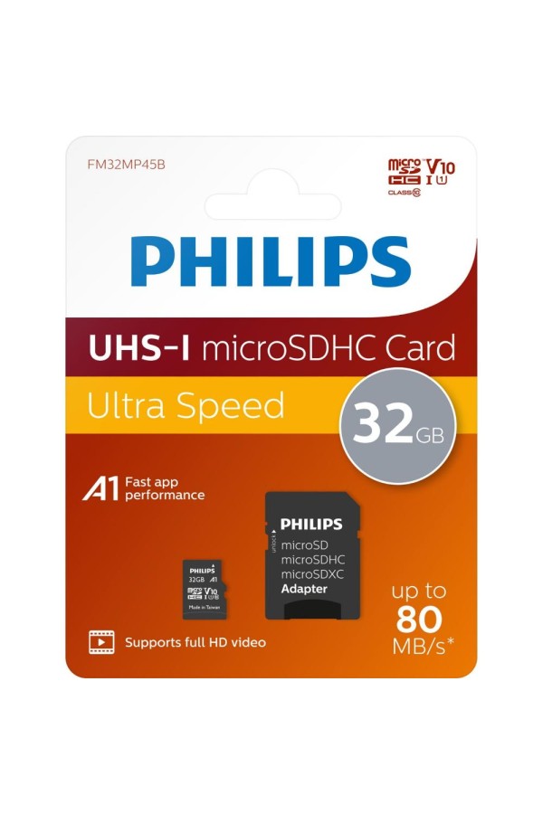 Philips microSDHC 32GB Class 10 U1 UHS-I με αντάπτορα (PHMSDA32GUHSIU1P2) (PHIPHMSDA32GUHSIU1P2)