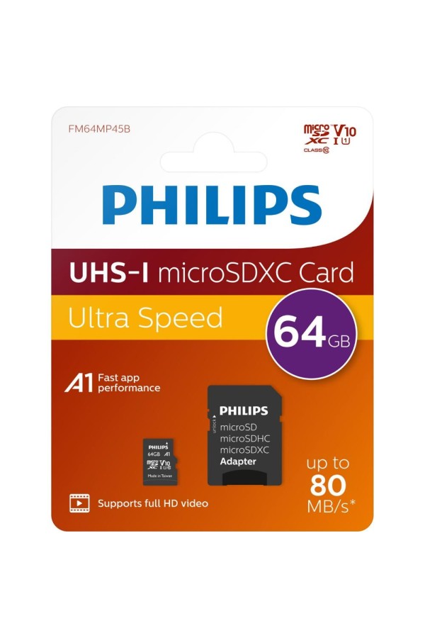 Philips 2-Pack microSDXC 64GB Class 10 U1 V10 A1 UHS-I με αντάπτορα (PHMSDA64GUHSIU1P2) (PHIPHMSDA64GUHSIU1P2)