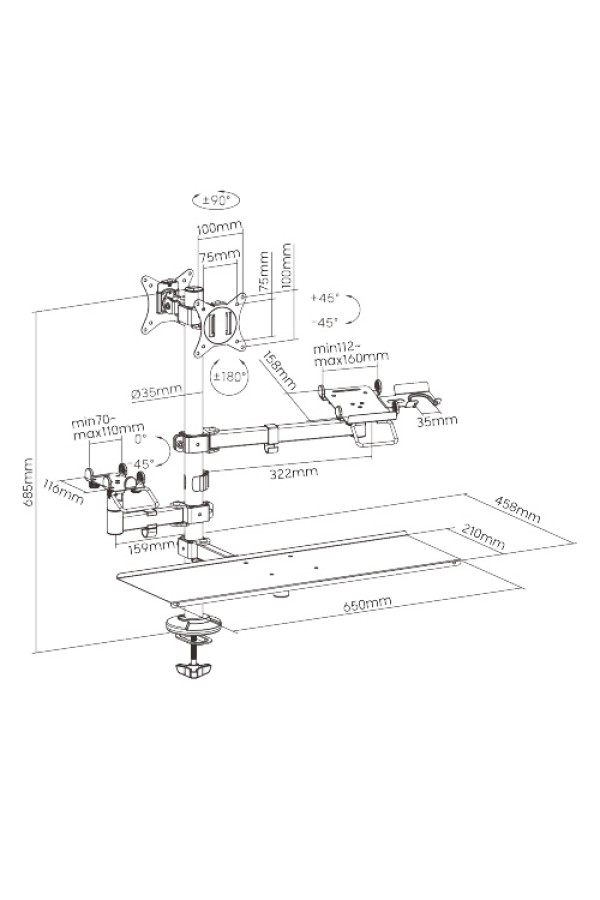 BRATECK βάση γραφείου PMM-02LD για 2x οθόνες 17