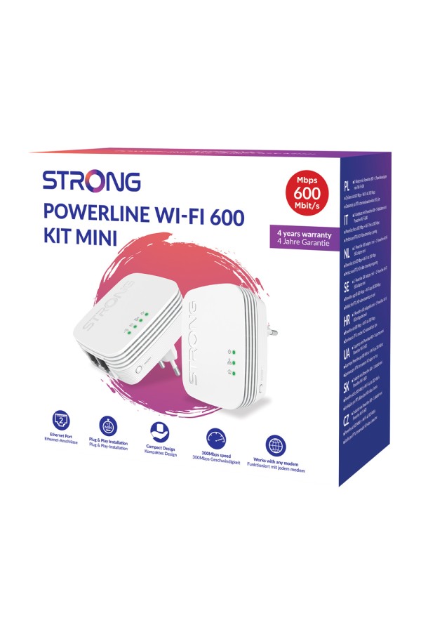 STRONG Powerline Kit POWERLWF600DUOMINI, 600Mbps, 300Mbps WiFi, 2τμχ