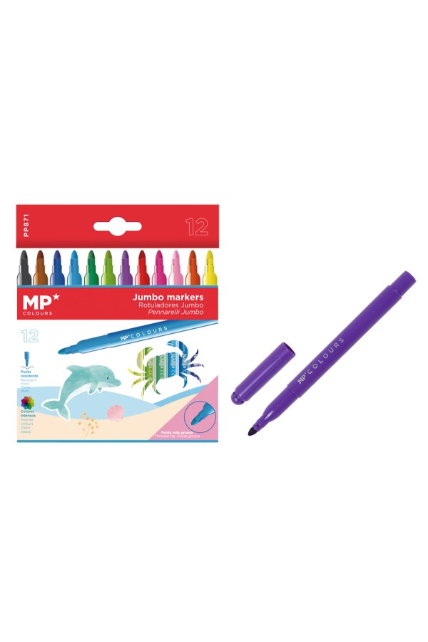 MP σετ χρωματιστών μαρκαδόρων Jumbo με χοντρή μύτη PP871, 12μχ