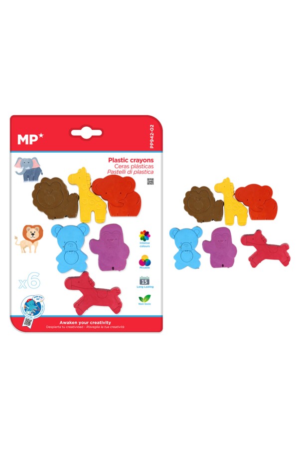 MP χρωματιστές κηρομπογιές PP942-02 με σχήμα ζωάκια, 6τμχ