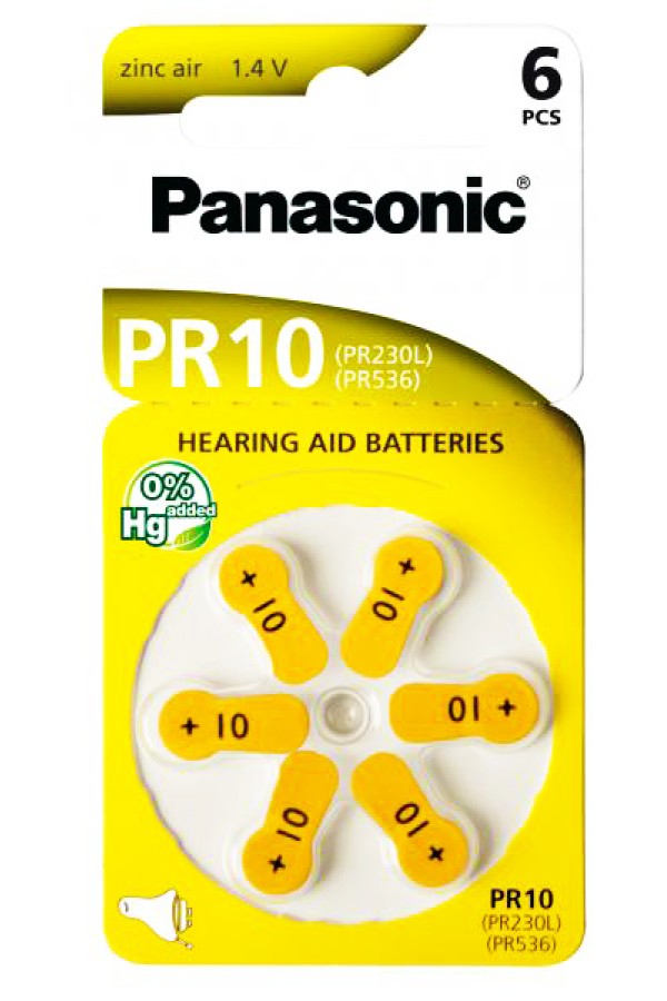 PANASONIC μπαταρίες ακουστικών βαρηκοΐας PR10, mercury free, 1.4V, 6τμχ