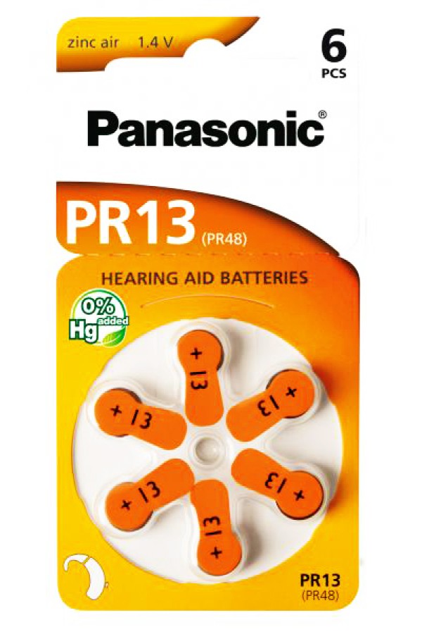 PANASONIC μπαταρίες ακουστικών βαρηκοΐας PR13, mercury free, 1.4V, 6τμχ