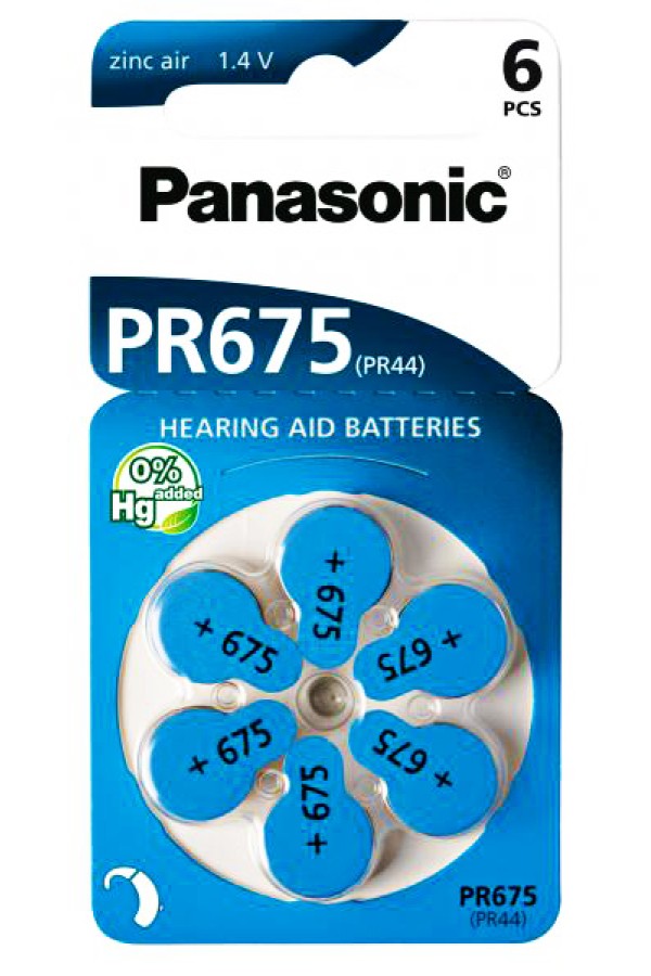 PANASONIC μπαταρίες ακουστικών βαρηκοΐας PR675, mercury free, 1.4V, 6τμχ