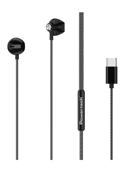POWERTECH earphones με μικρόφωνο Prime, USB-C σύνδεση, 1.2m, μαύρα