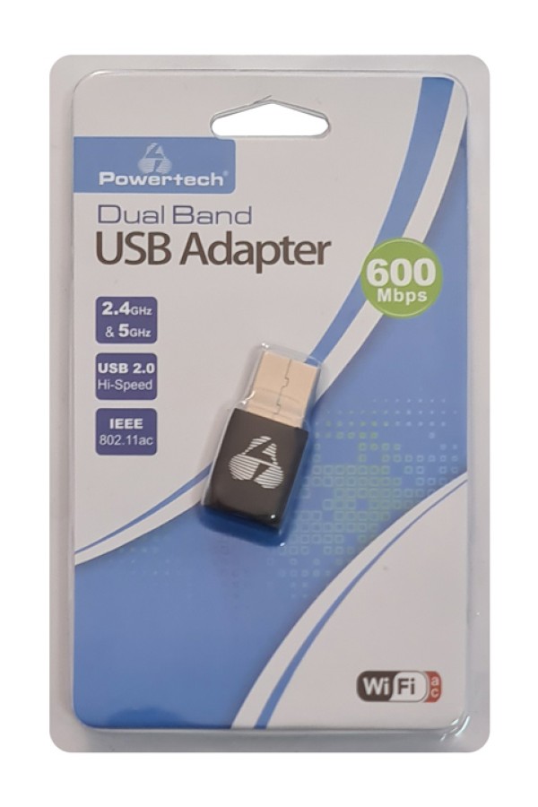 POWERTECH ασύρματος USB αντάπτορας δικτύου PT-1041, 600Mbps, 2.4/5GHz