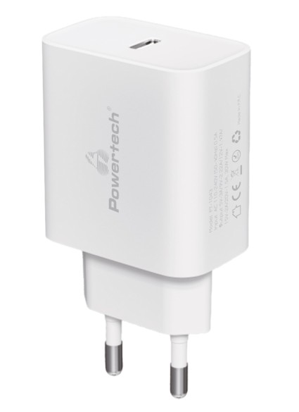 POWERTECH φορτιστής τοίχου PT-1043, USB-C, PD QC3.0, 30W, λευκός