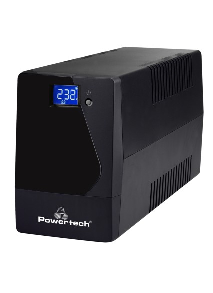 POWERTECH UPS Line Interactive PT-1050LCD με οθόνη, 1050VA, 630W, 2x Schuko, 2x RJ45/RJ11