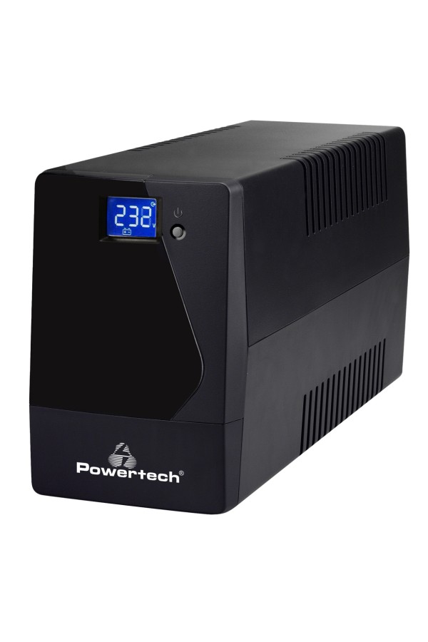 POWERTECH UPS Line Interactive PT-1050LCD με οθόνη, 1050VA, 630W, 2x Schuko, 2x RJ45/RJ11