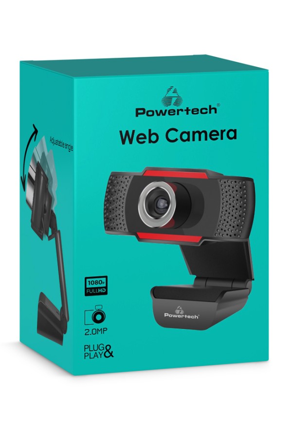 POWERTECH web camera PT-1078, 2.0MP Full HD, Plug & Play, 1.35m, μαύρη