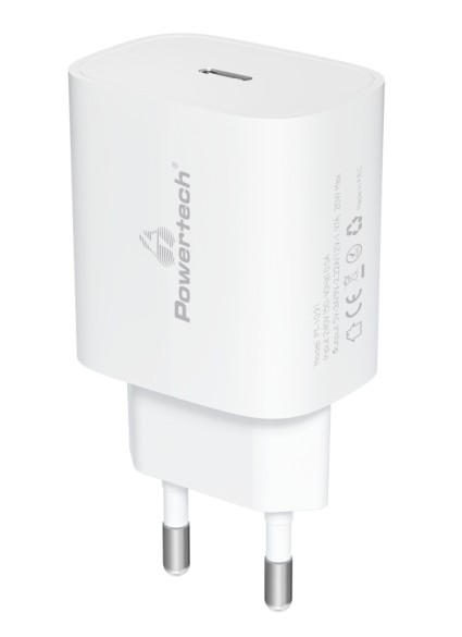 POWERTECH φορτιστής τοίχου PT-1091, USB-C, PD 20W, λευκός