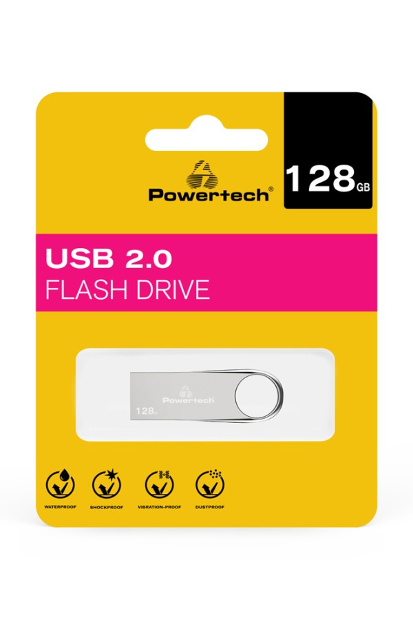 POWERTECH USB Flash Drive PT-1121, 128GB, USB 2.0, ασημί